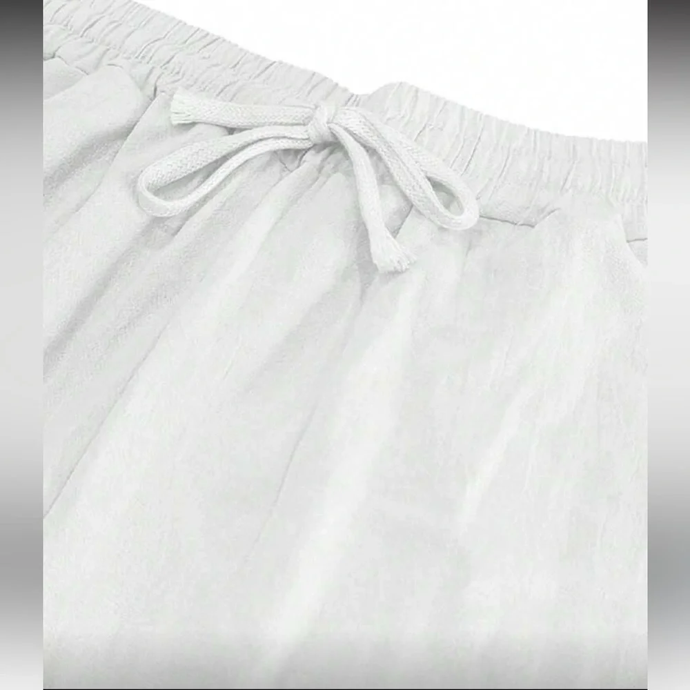 Men's White Linen Drawstring Pants